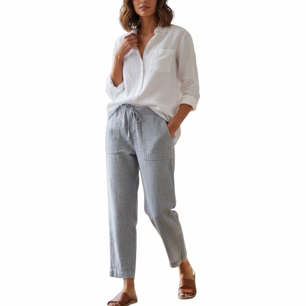 PRANA Women’s Gray Stripe Organic Cotton TENCEL Lounge Pants Size Small